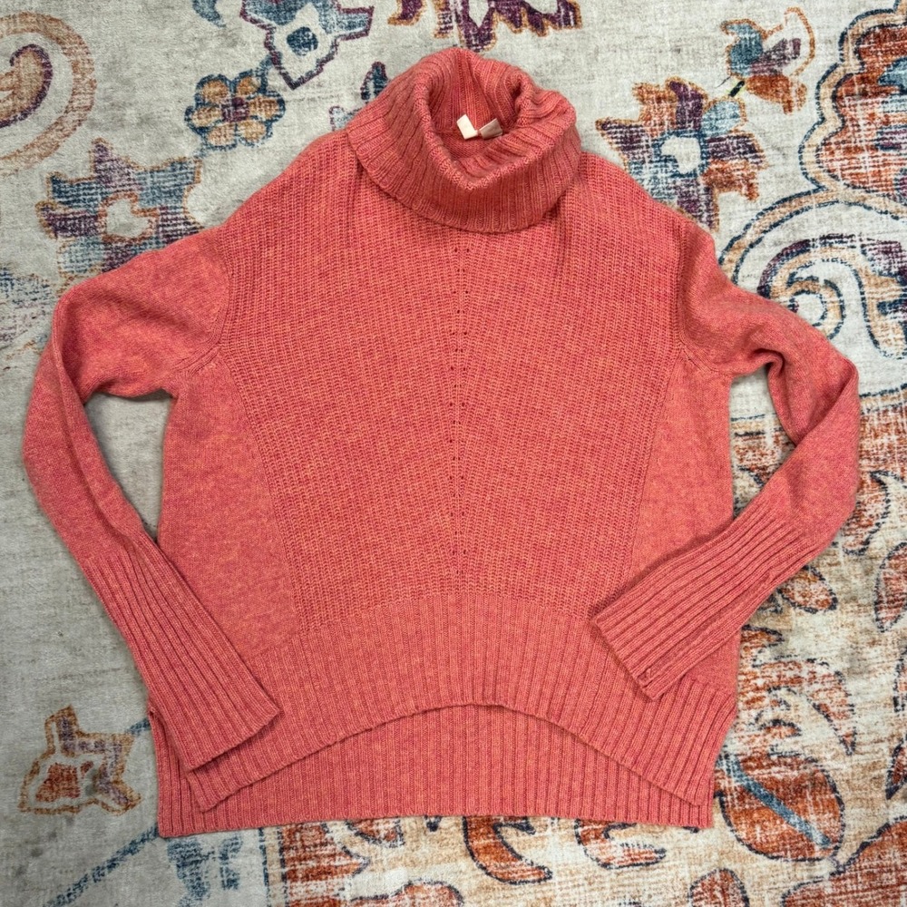 MOTH‎ Coral Pink Turtleneck Ribbed Knit Sweater Women's Size S Wool Blend